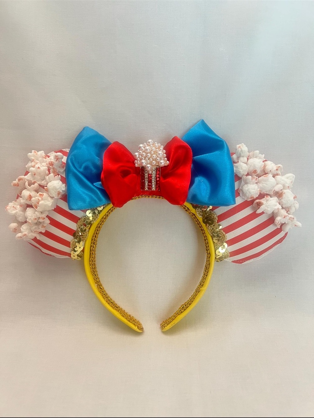 Popcorn Bow Mouse Ear Headband - Red, Blue & Yellow